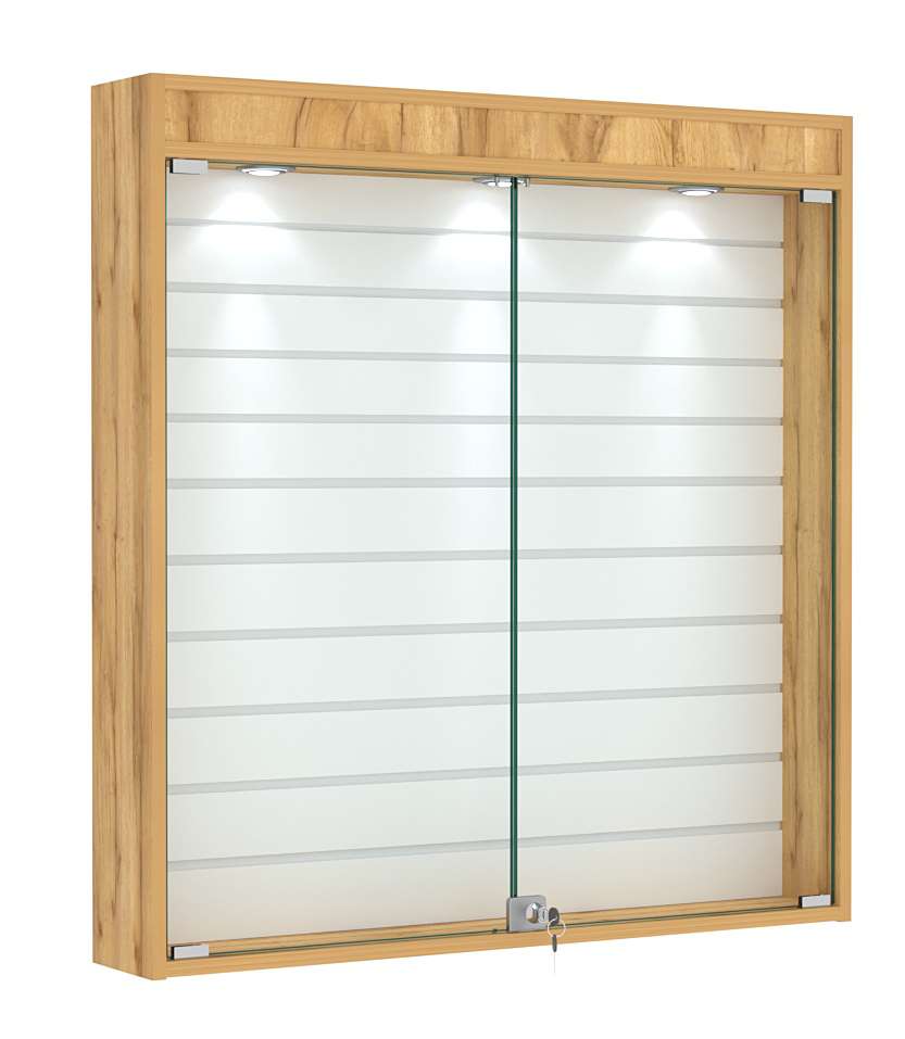 Витрина настенная №4-2Б закрытая с экономпанелью и фризом Дуб Золотистый