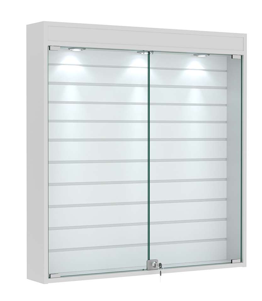 Витрина настенная №4-2Б закрытая с экономпанелью и фризом Серый