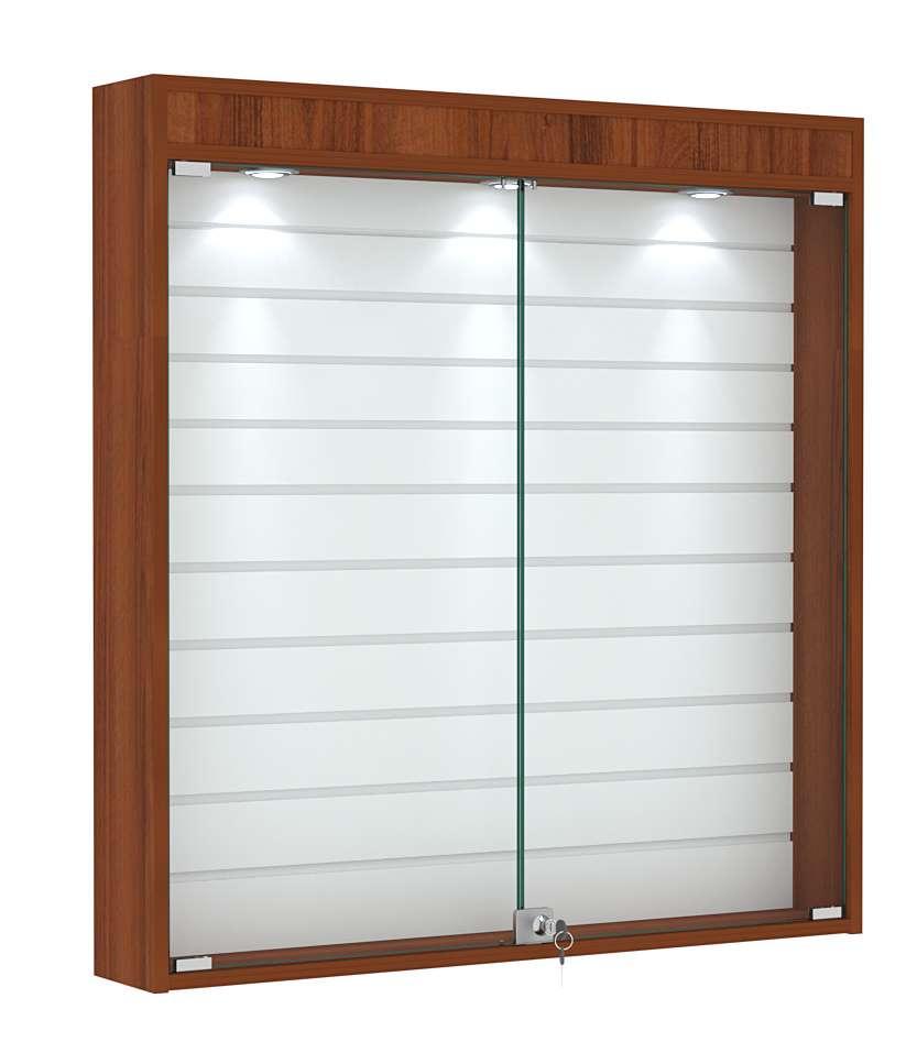 Витрина настенная №4-2Б закрытая с экономпанелью и фризом Орех