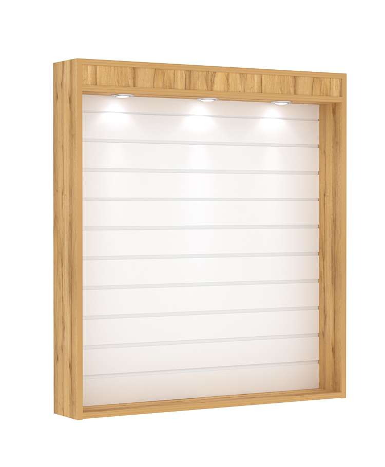 Витрина настенная №4-2В открытая с экономпанелью и верхней подсветкой Дуб Золотистый