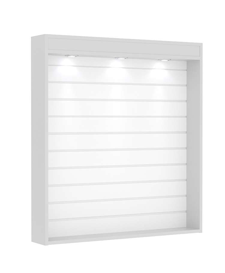 Витрина настенная №4-2В открытая с экономпанелью и верхней подсветкой Серый