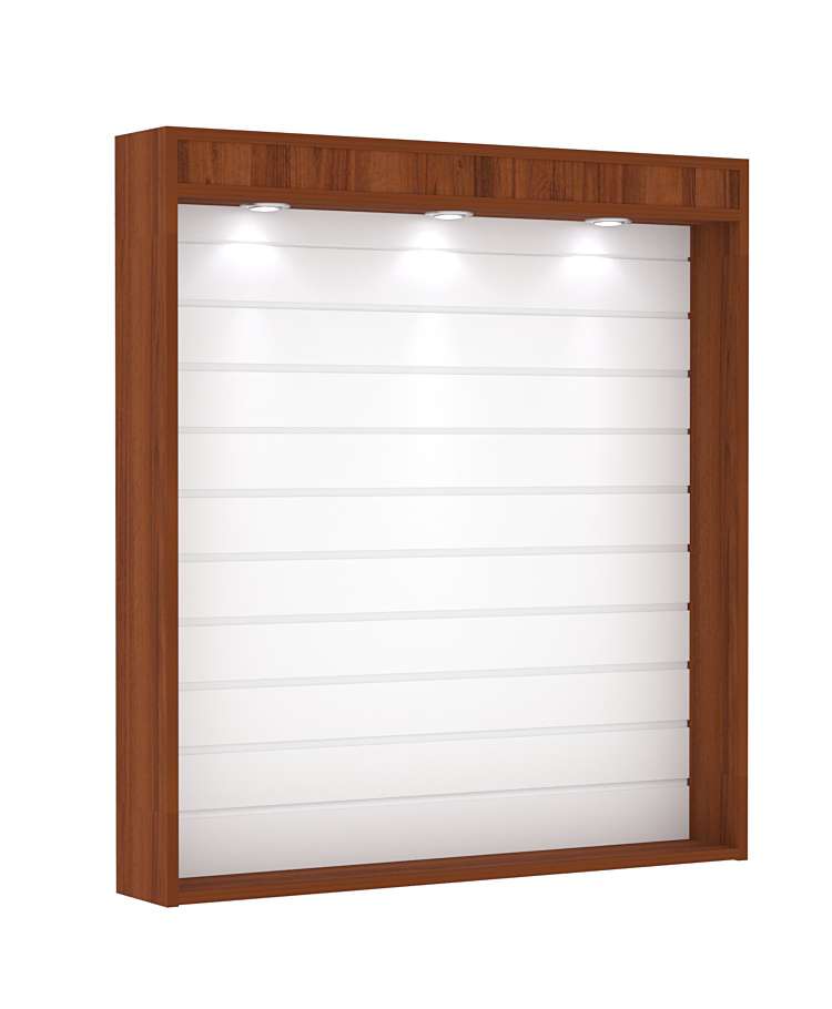 Витрина настенная №4-2В открытая с экономпанелью и верхней подсветкой Орех