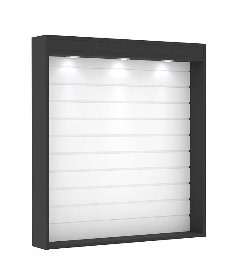 Витрина настенная №4-2В открытая с экономпанелью и верхней подсветкой Черный