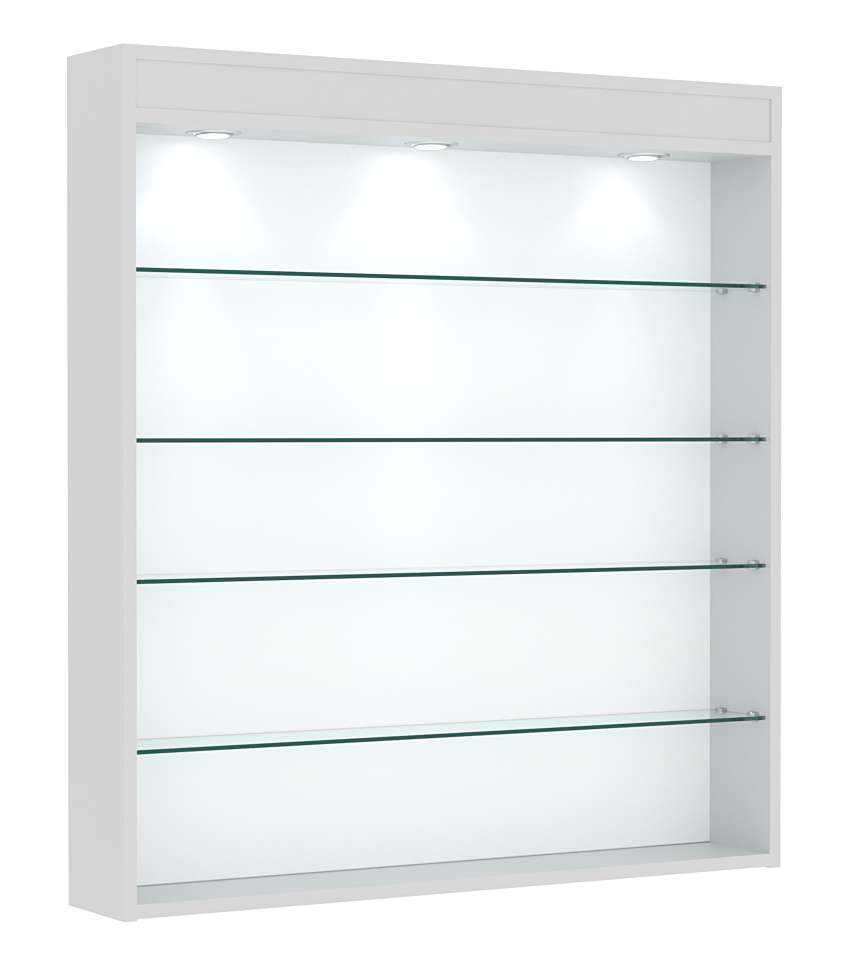 Витрина настенная №4-3Г открытая с четырьмя полками и фризом Серый