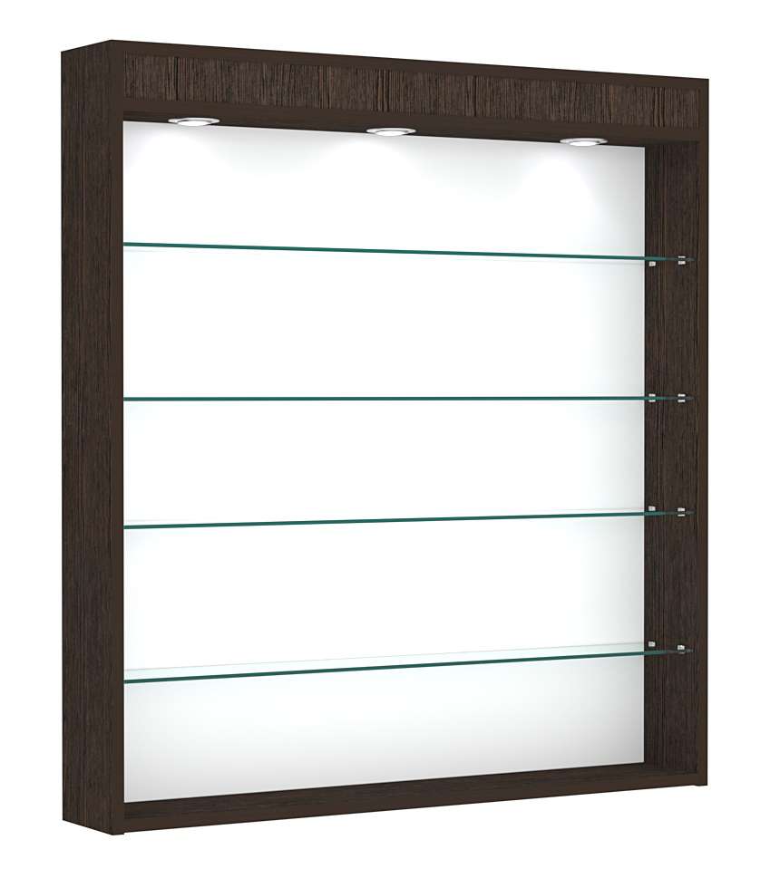 Витрина настенная №4-3Г открытая с четырьмя полками и фризом Дуб Венге