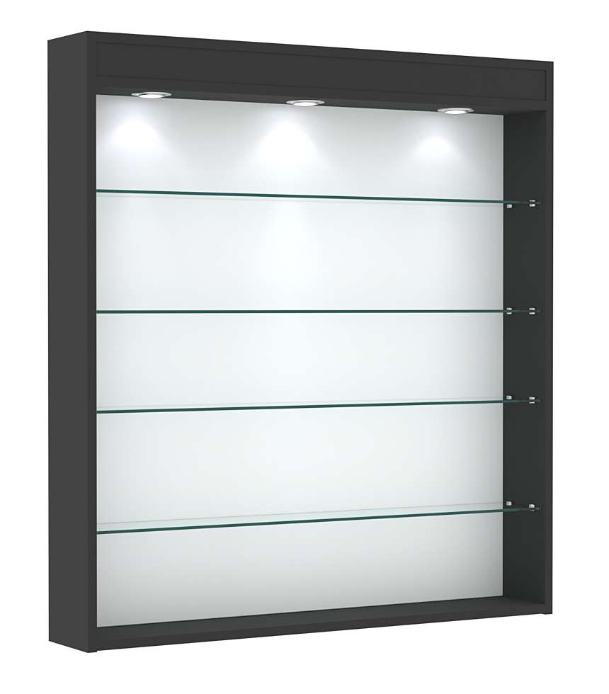 Витрина настенная №4-3Г открытая с четырьмя полками и фризом Черный