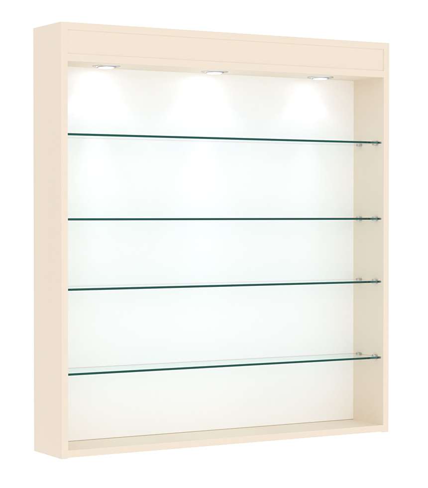 Витрина настенная №4-3Г открытая с четырьмя полками и фризом Крем Вайс