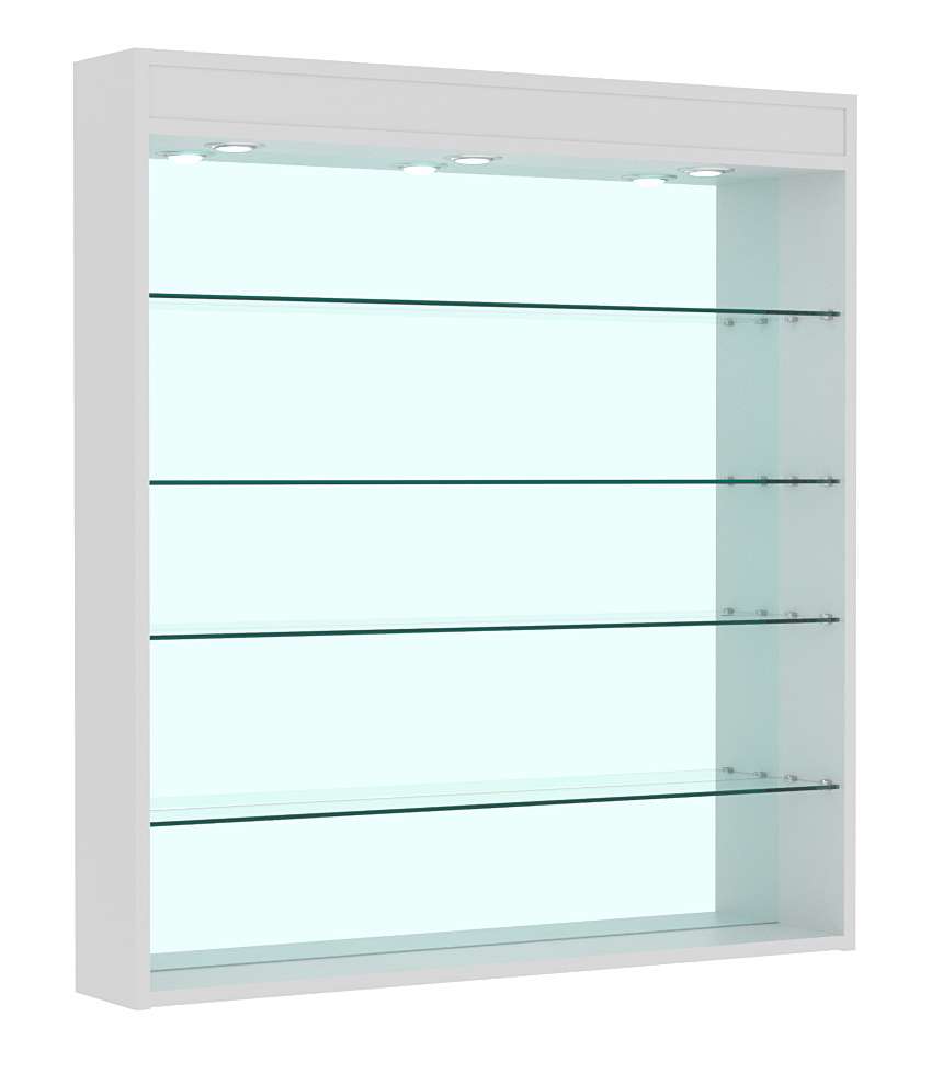 Витрина настенная №4-4Г зеркальная с прозрачными полками и подсветкой Серый