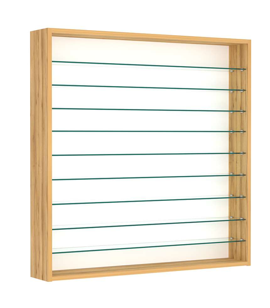 Витрина настенная №4-5Г открытая с девятью прозрачными полками Дуб Золотистый