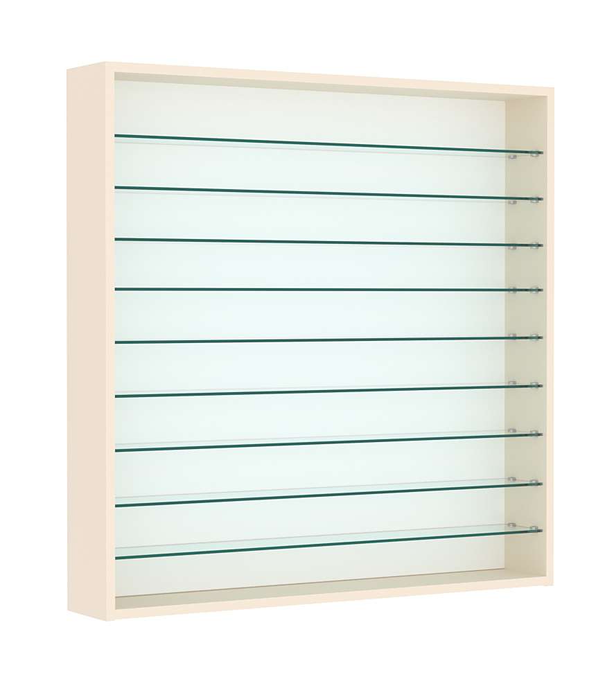 Витрина настенная №4-5Г открытая с девятью прозрачными полками Крем Вайс