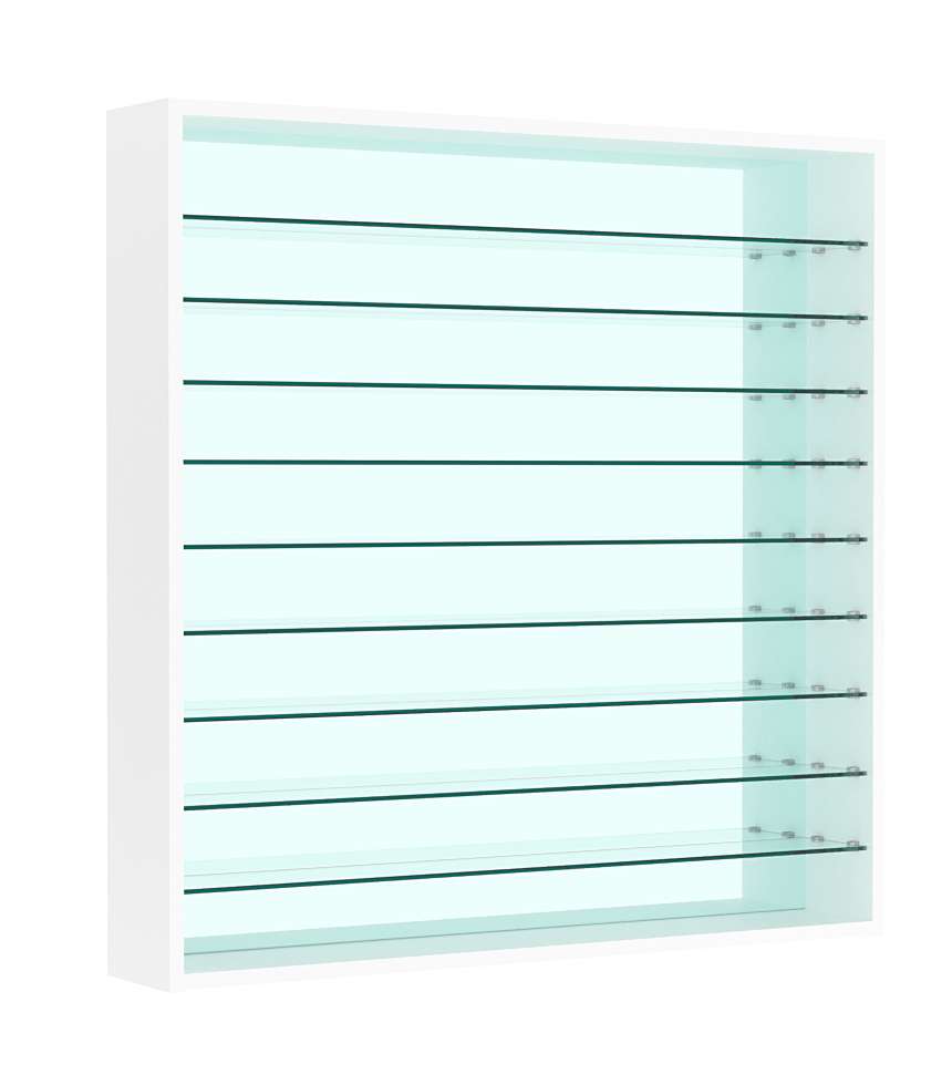 Витрина настенная №4-6Г зеркальная с девятью прозрачными полками Белый