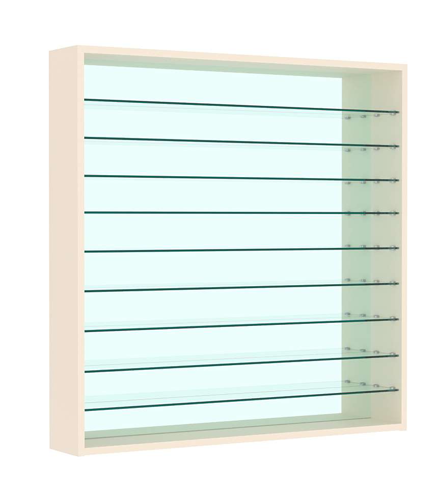 Витрина настенная №4-6Г зеркальная с девятью прозрачными полками Крем Вайс