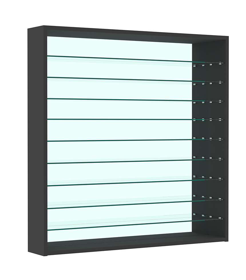 Витрина настенная №4-6Г зеркальная с девятью прозрачными полками Черный