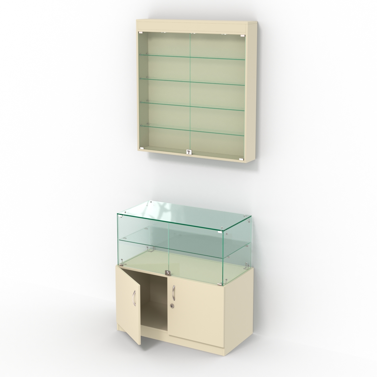 Комбинированный прилавок-витрина с распашными дверками КПВ-01-03 Крем Вайс