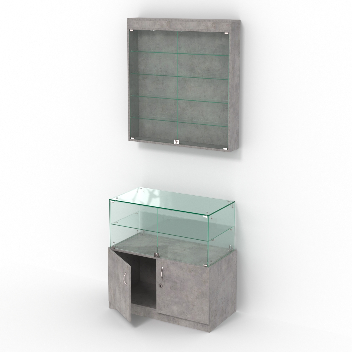 Комбинированный прилавок-витрина с распашными дверками КПВ-01-03 Бетон Чикаго светло-серый F186 ST9