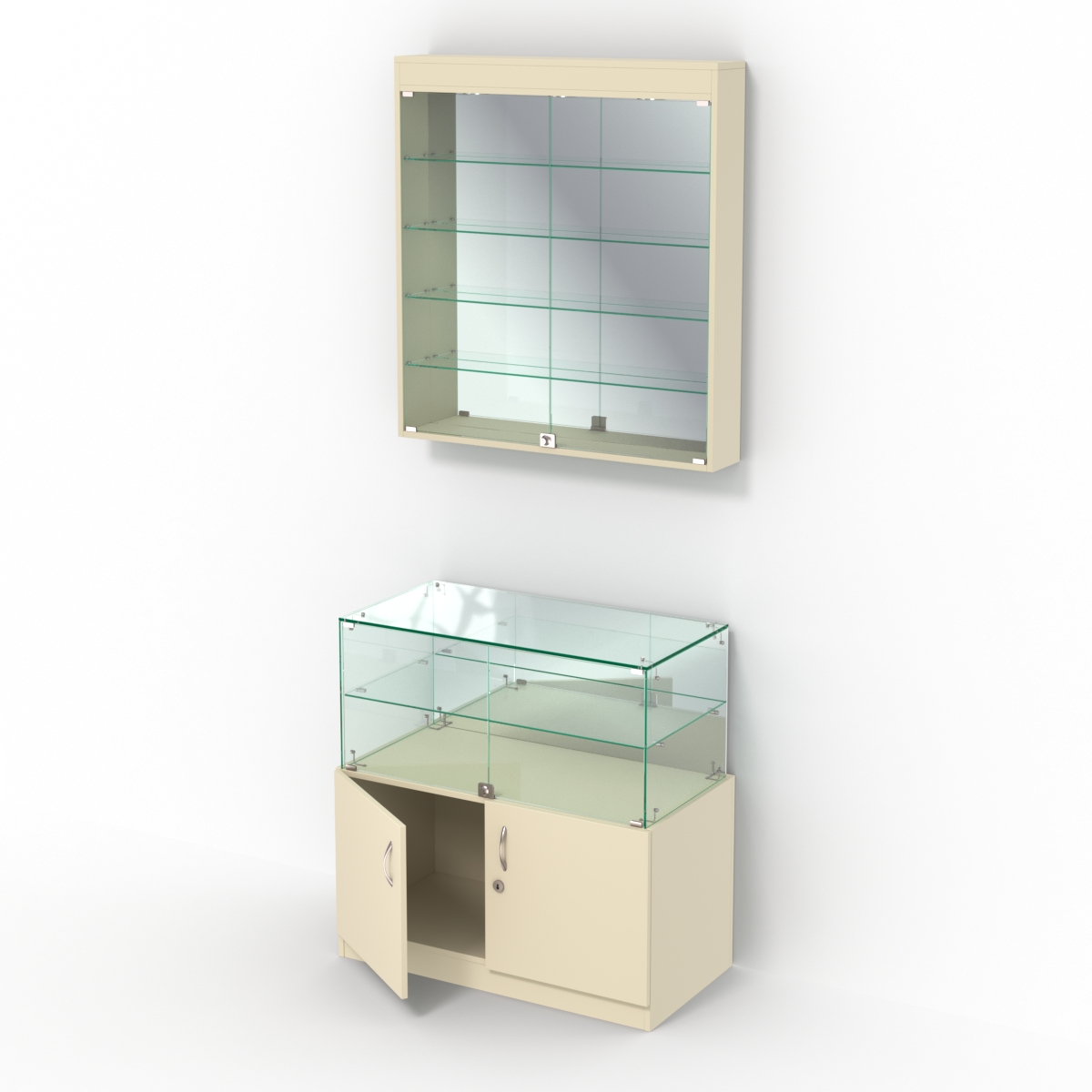 Комбинированный прилавок-витрина с зеркалами КПВ-01-04 Крем Вайс