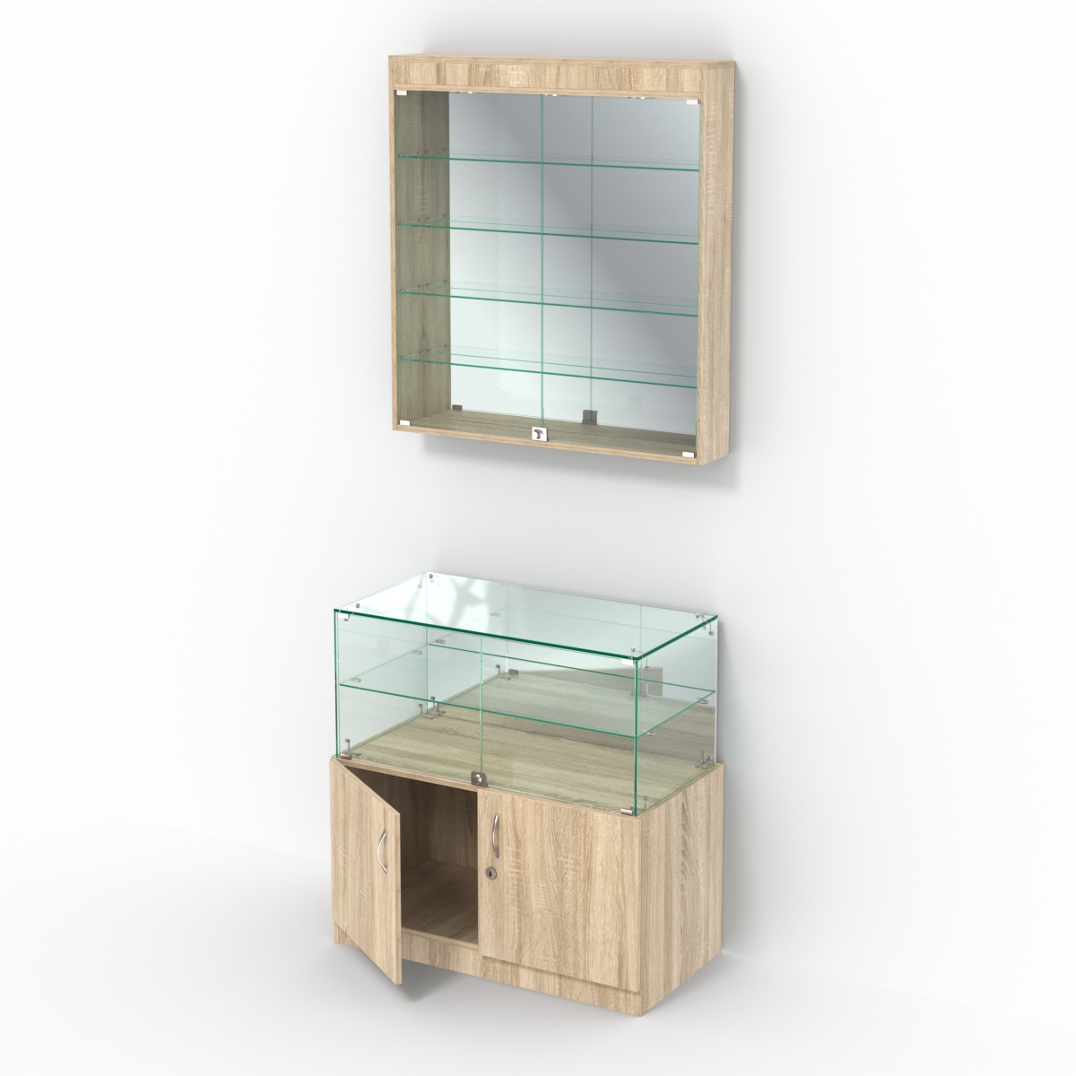 Комбинированный прилавок-витрина с зеркалами КПВ-01-04 Дуб сонома