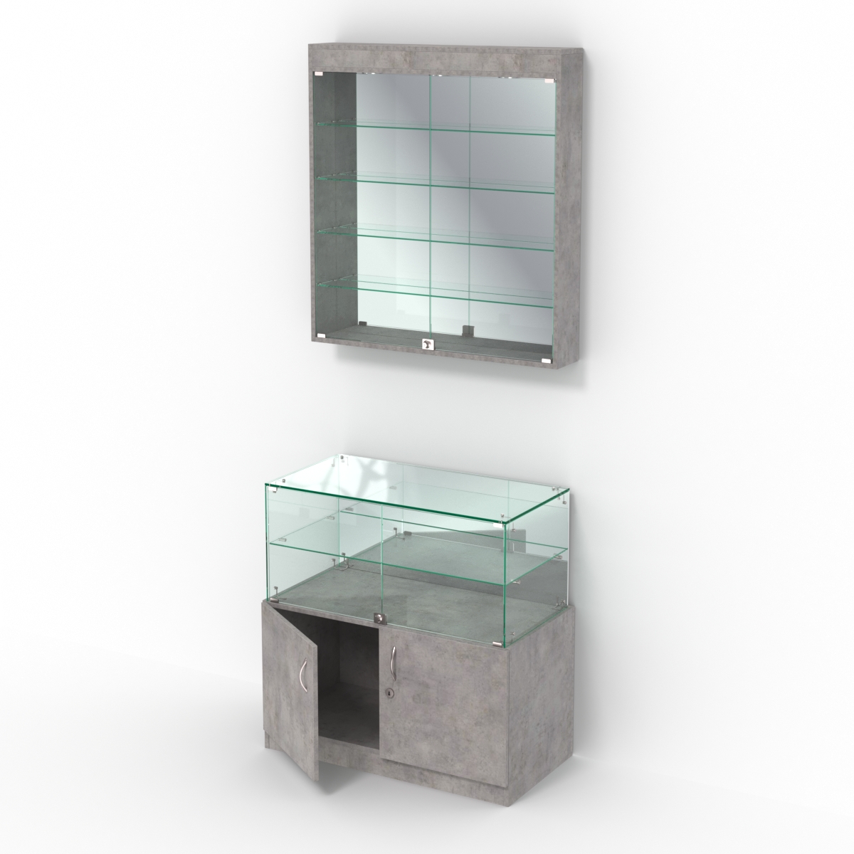 Комбинированный прилавок-витрина с зеркалами КПВ-01-04 Бетон Чикаго светло-серый F186 ST9