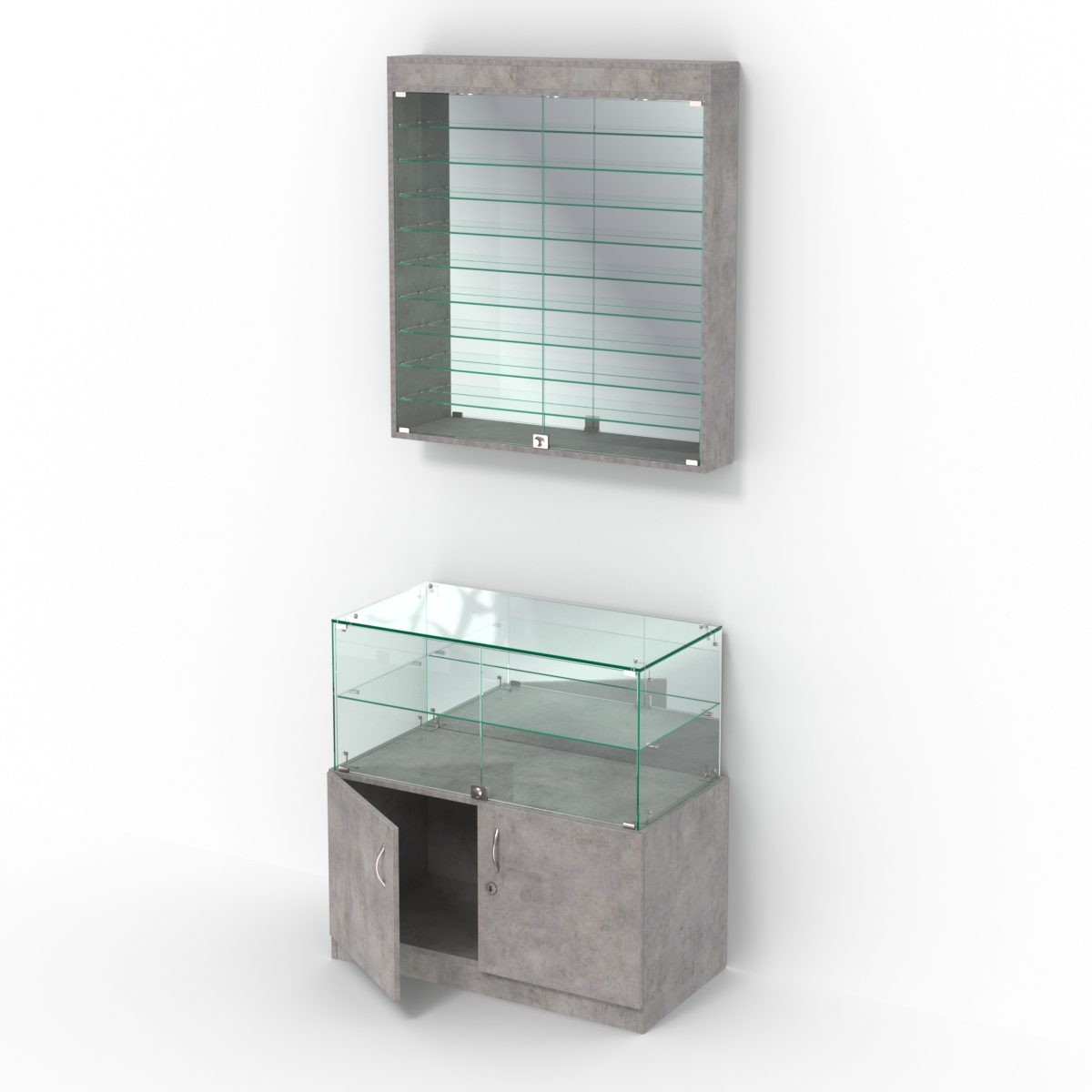 Комбинированный прилавок-витрина зеркальный КПВ-01-08 Бетон Чикаго светло-серый F186 ST9