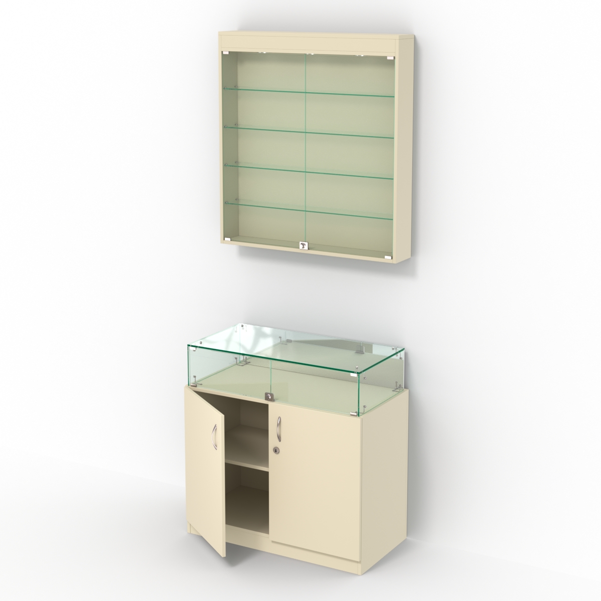 Комбинированный прилавок-витрина с высоким накопителем КПВ-14-03 Крем Вайс