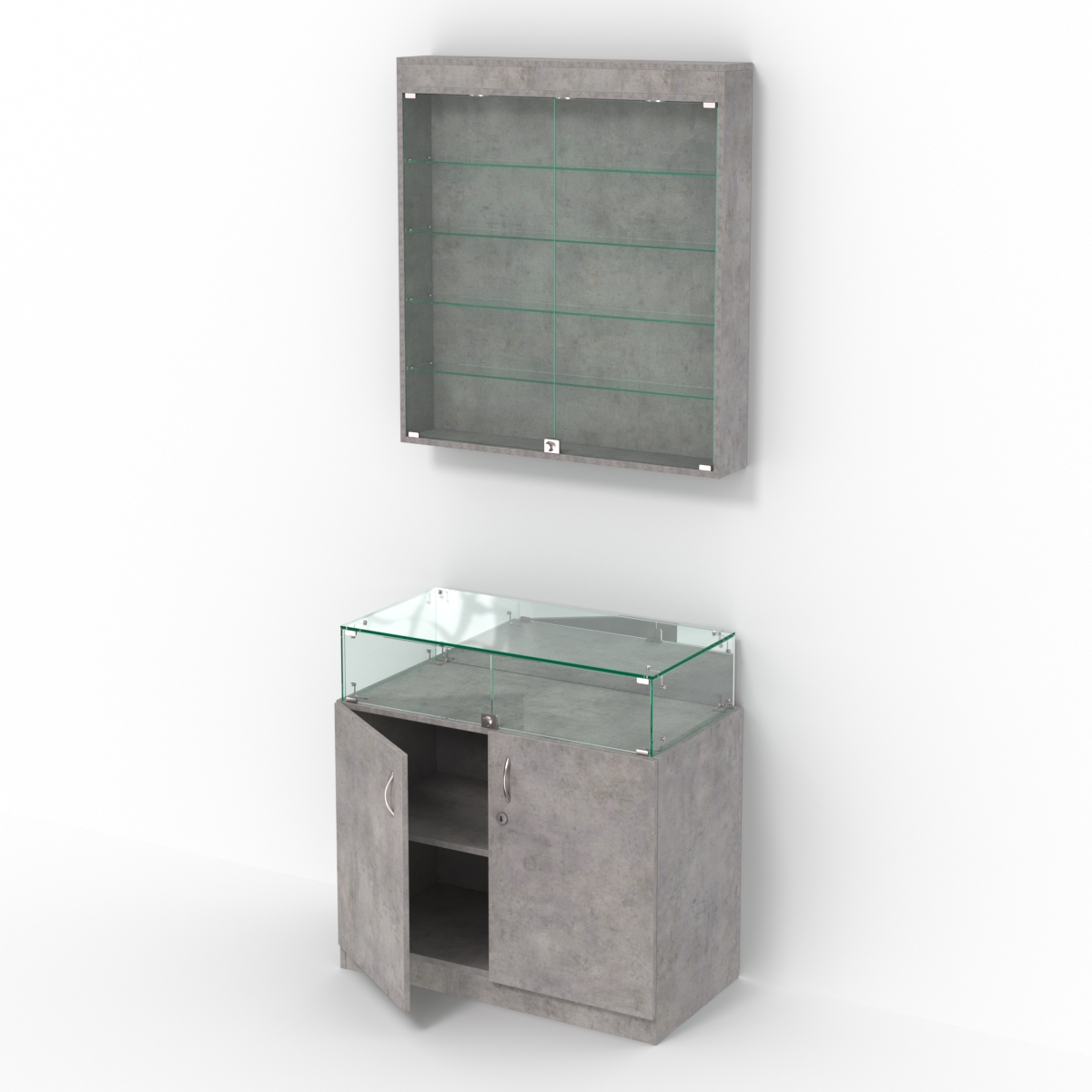 Комбинированный прилавок-витрина с высоким накопителем КПВ-14-03 Бетон Чикаго светло-серый F186 ST9