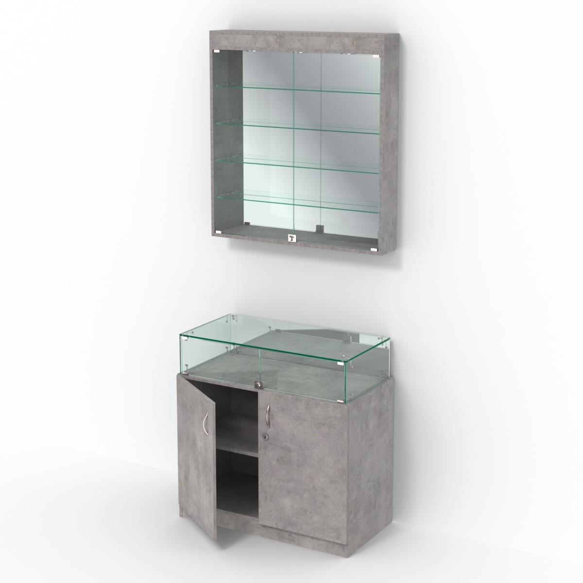 Комбинированный прилавок-витрина с верхней подсветкой КПВ-14-04 Бетон Чикаго светло-серый F186 ST9