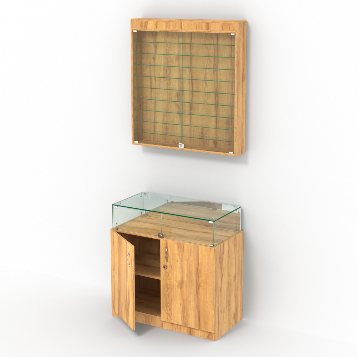 Комбинированный прилавок-витрина с дверками из прозрачного стекла КПВ-14-07 Дуб Золотистый