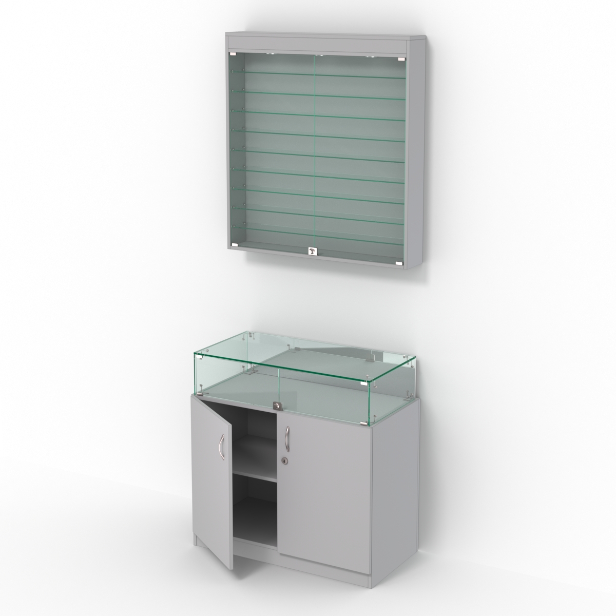 Комбинированный прилавок-витрина с дверками из прозрачного стекла КПВ-14-07 Серый