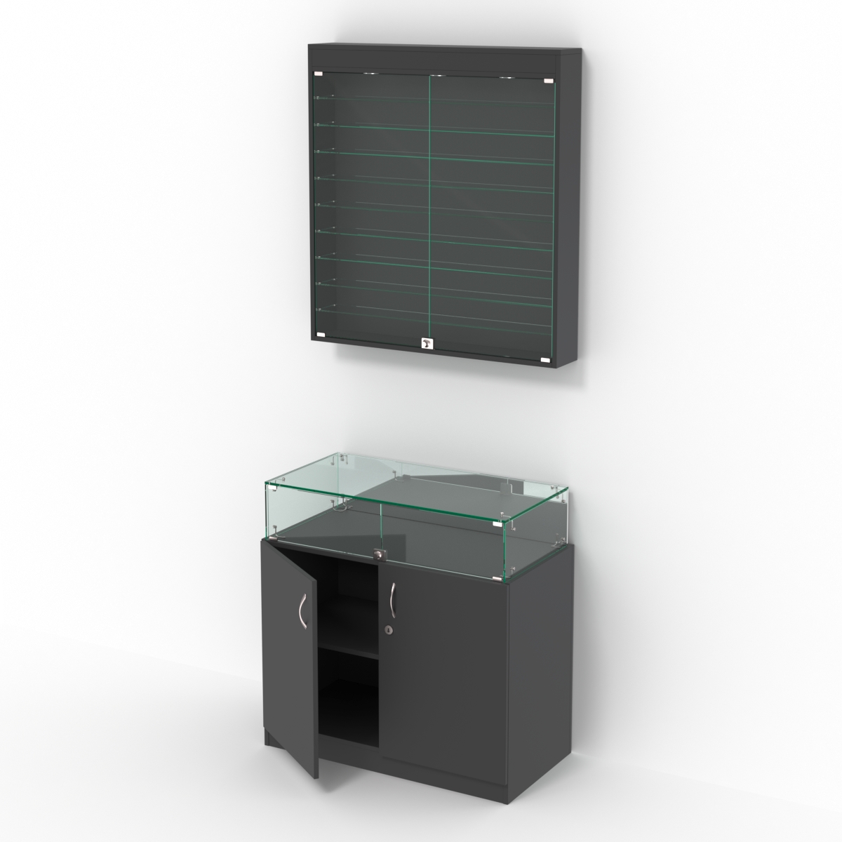 Комбинированный прилавок-витрина с дверками из прозрачного стекла КПВ-14-07 Черный