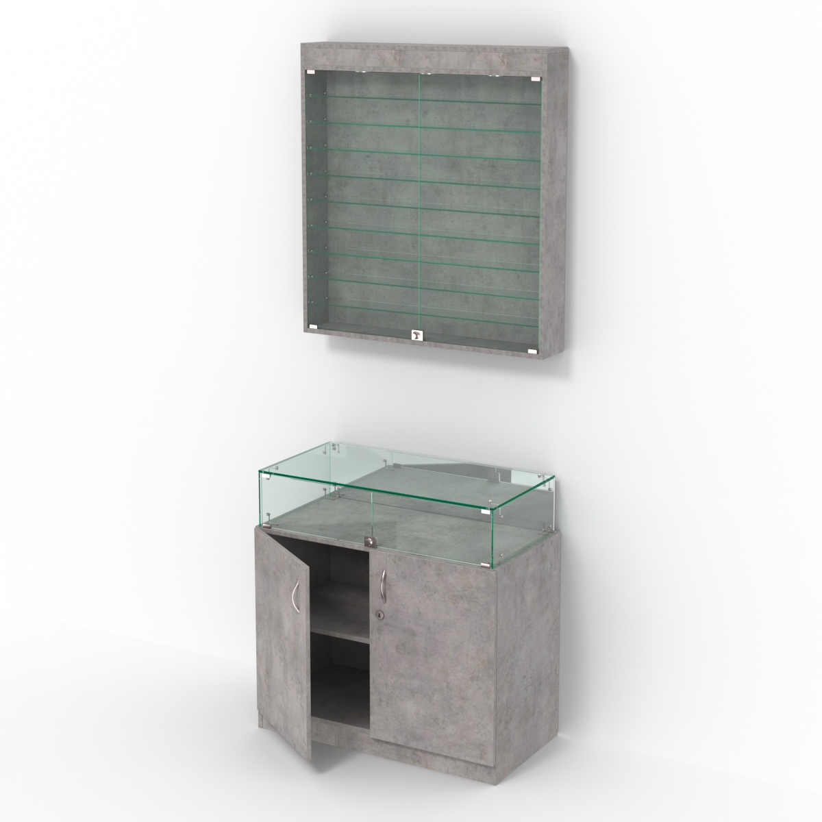 Комбинированный прилавок-витрина с дверками из прозрачного стекла КПВ-14-07 Бетон Чикаго светло-серый F186 ST9