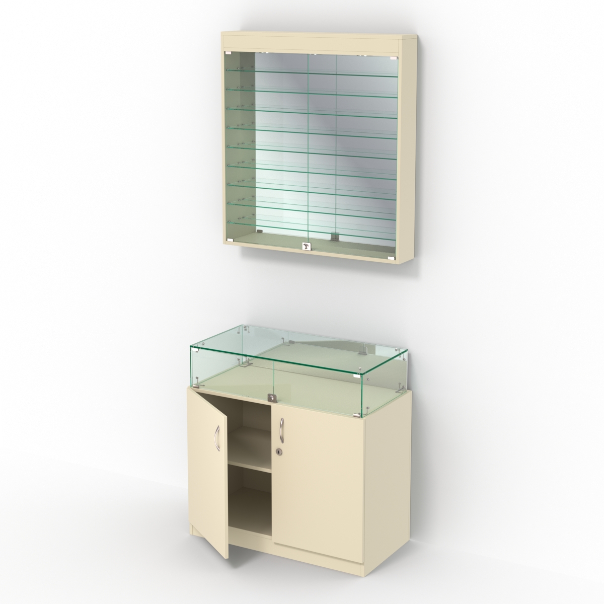 Комбинированный прилавок-витрина с зеркальными стенками КПВ-14-08 Крем Вайс