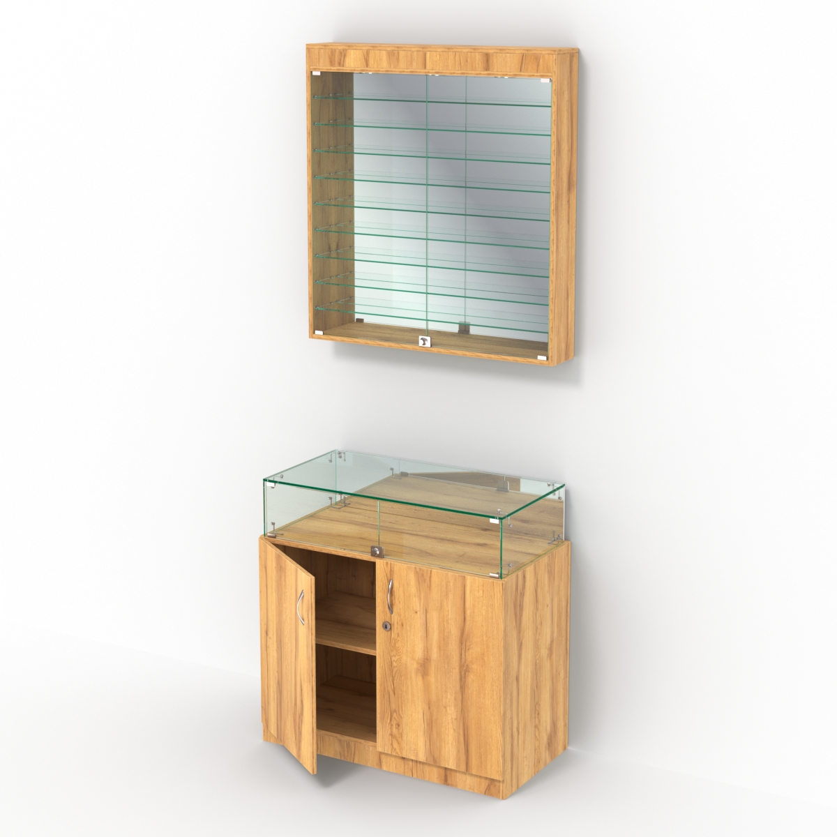 Комбинированный прилавок-витрина с зеркальными стенками КПВ-14-08 Дуб Золотистый