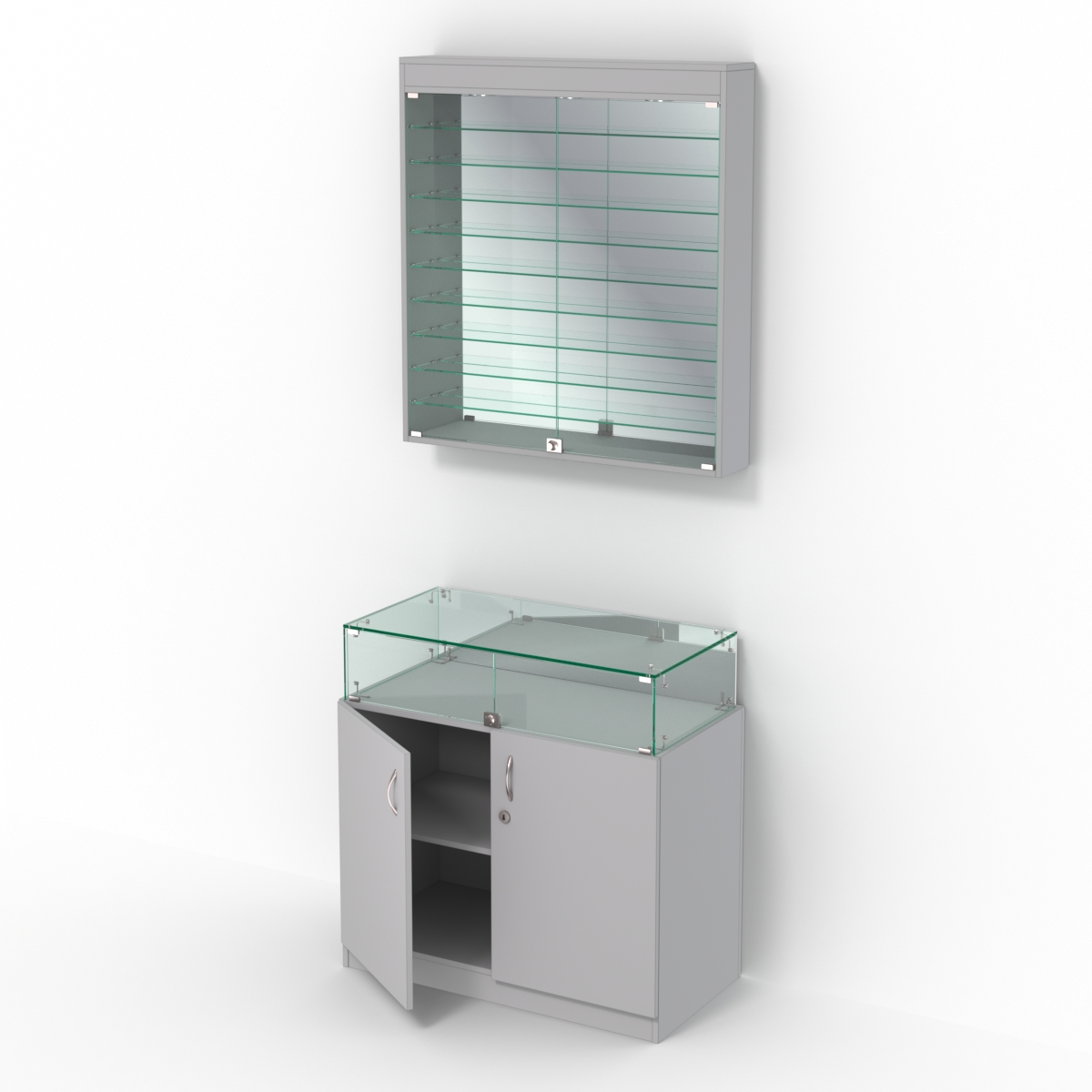 Комбинированный прилавок-витрина с зеркальными стенками КПВ-14-08 Серый