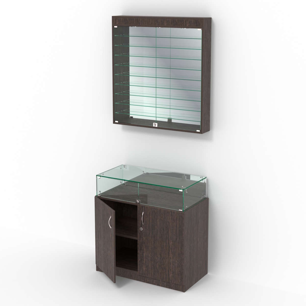 Комбинированный прилавок-витрина с зеркальными стенками КПВ-14-08 Дуб Венге