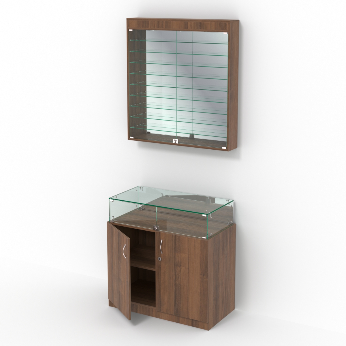 Комбинированный прилавок-витрина с зеркальными стенками КПВ-14-08 Орех