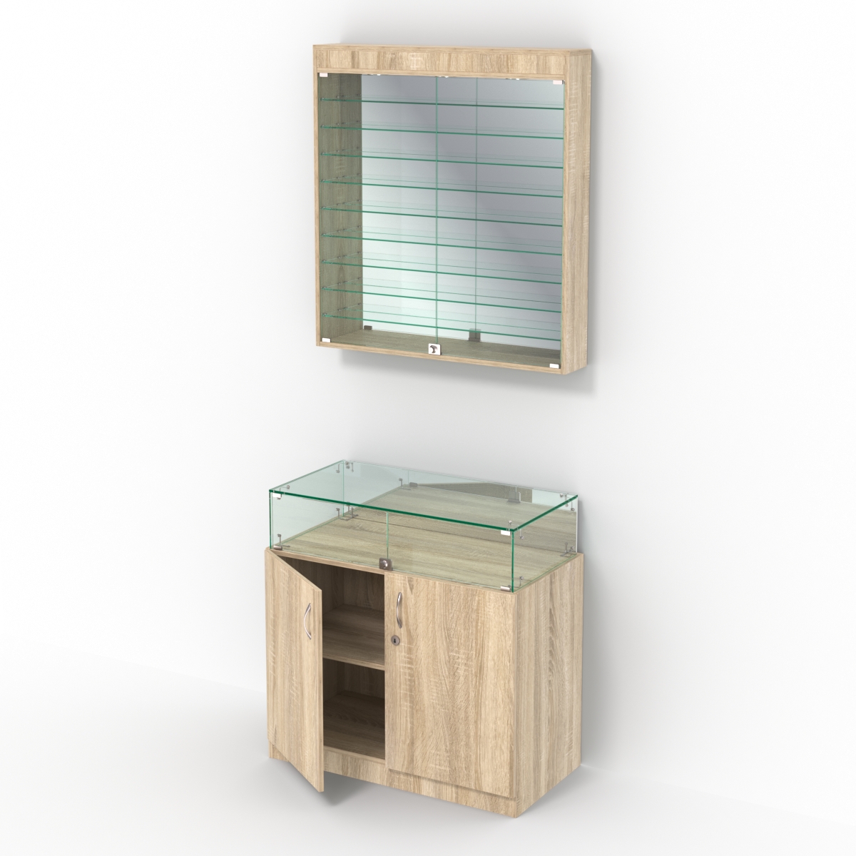 Комбинированный прилавок-витрина с зеркальными стенками КПВ-14-08 Дуб сонома