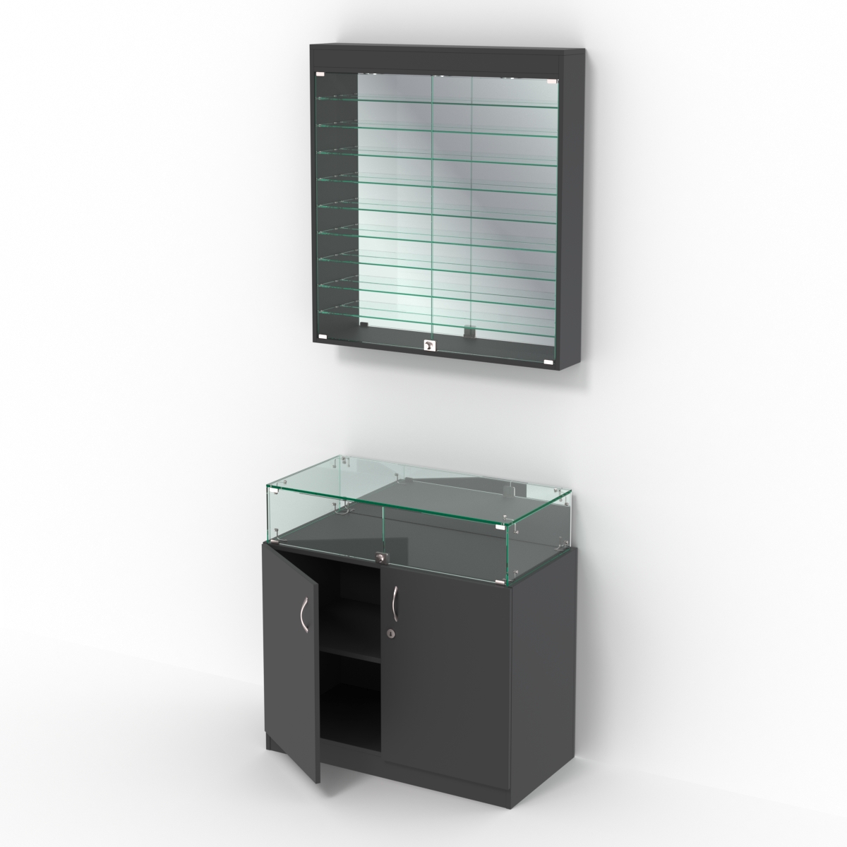 Комбинированный прилавок-витрина с зеркальными стенками КПВ-14-08 Черный