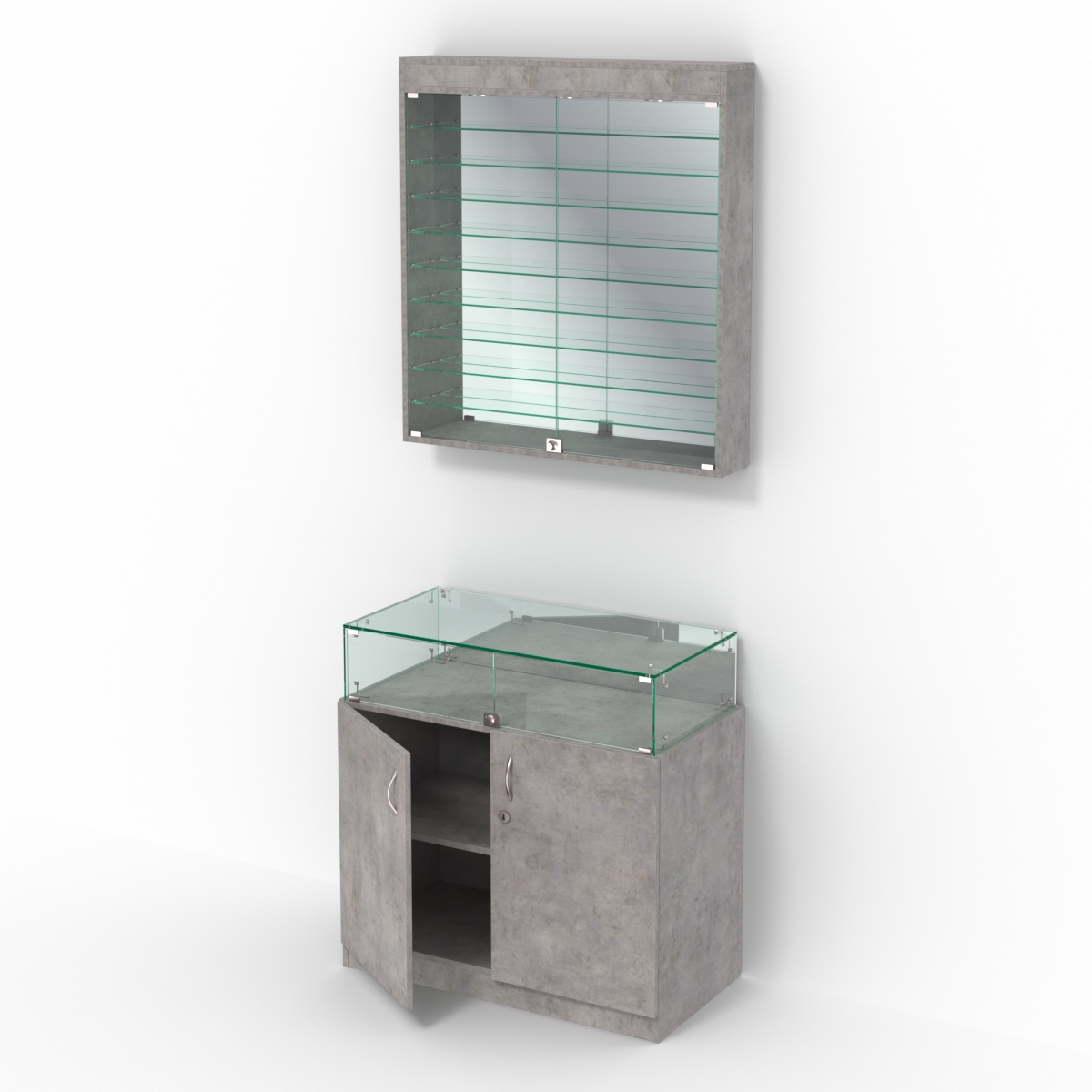 Комбинированный прилавок-витрина с зеркальными стенками КПВ-14-08 Бетон Чикаго светло-серый F186 ST9
