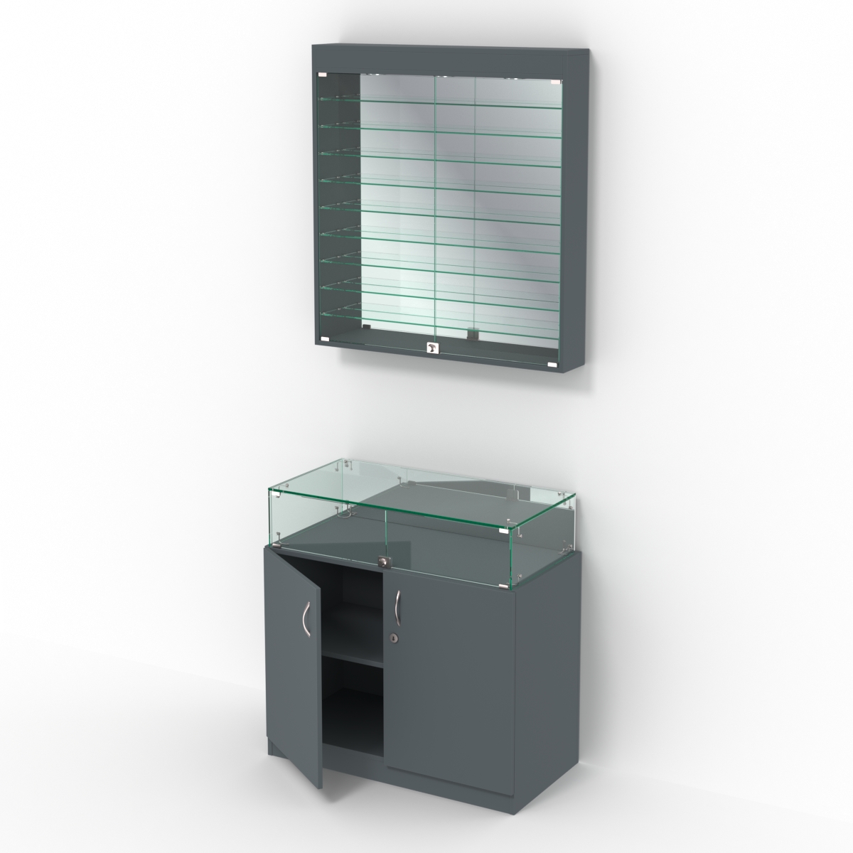 Комбинированный прилавок-витрина с зеркальными стенками КПВ-14-08 Темно-Серый