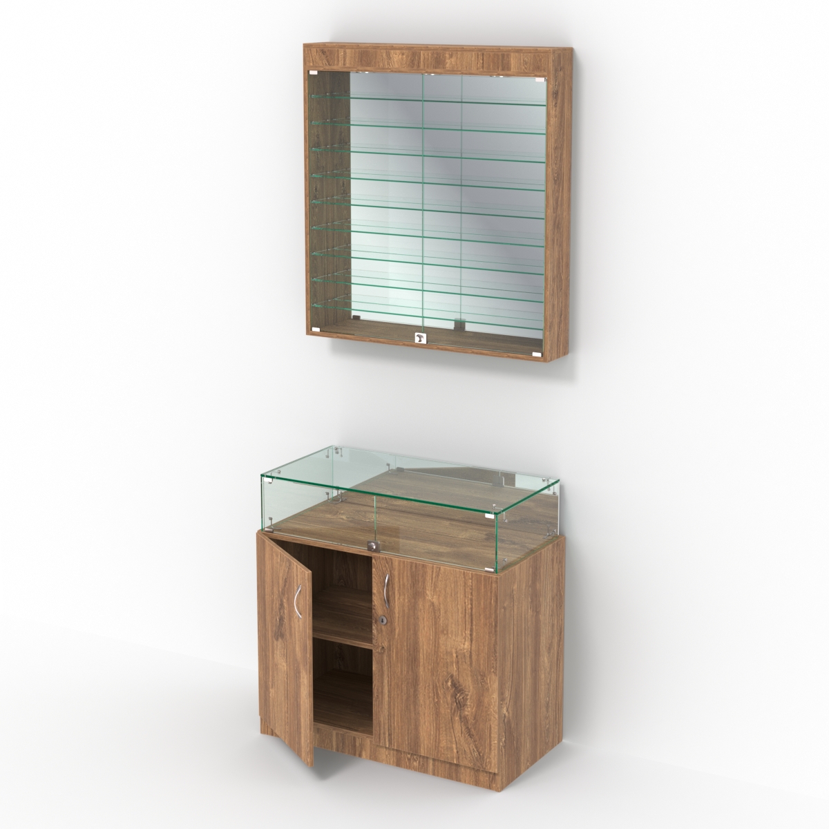 Комбинированный прилавок-витрина с зеркальными стенками КПВ-14-08 Дуб Канзас коричневый