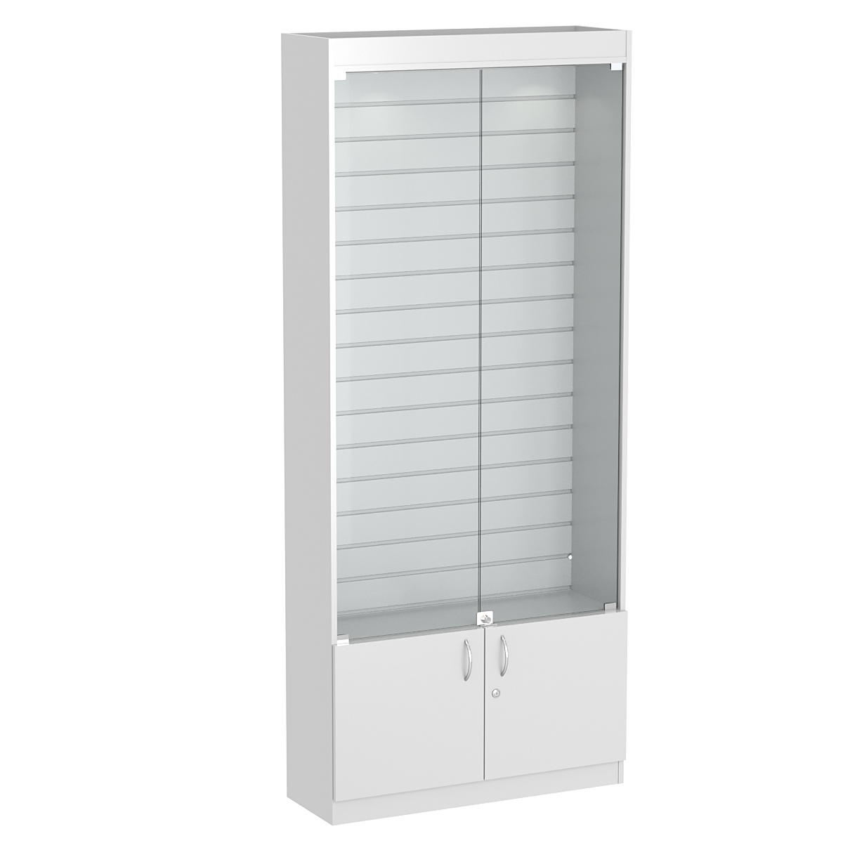 Стеклянная витрина серии Эконом № 300-4 (задняя стенка экономпанель) Серый