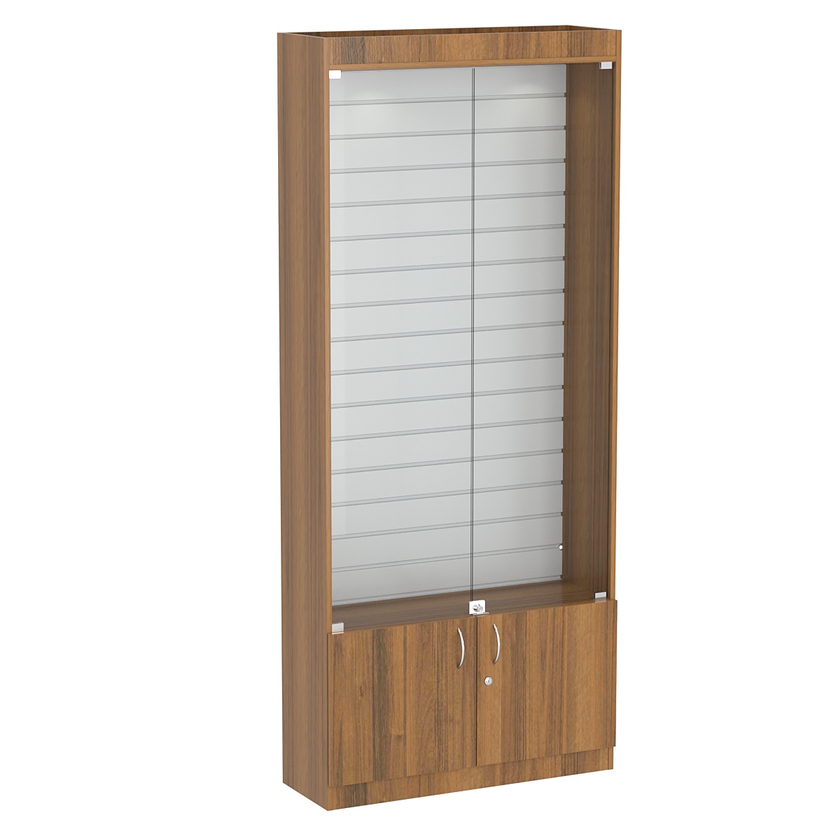 Стеклянная витрина серии Эконом № 300-4 (задняя стенка экономпанель) Орех