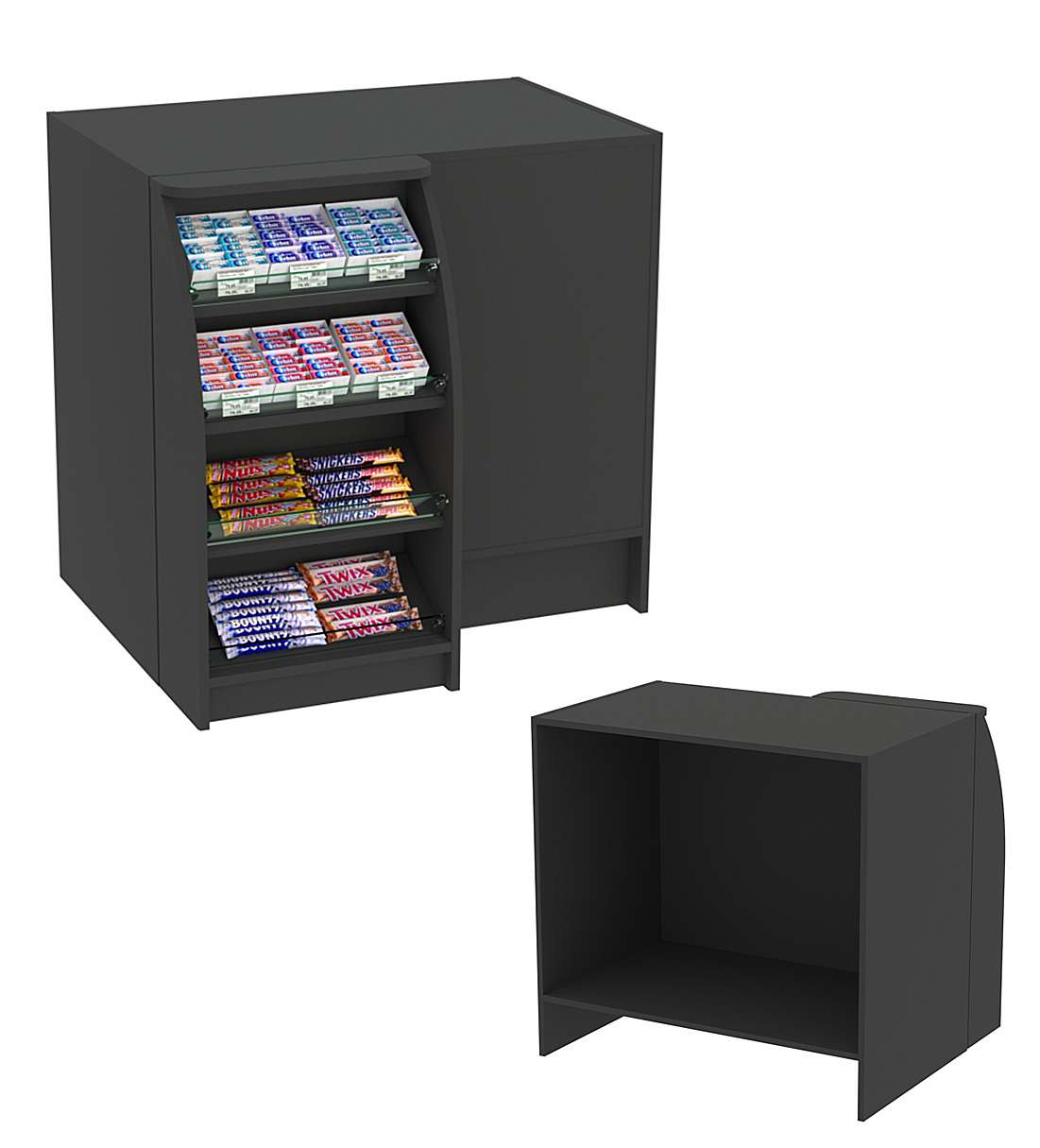 Торговый кассовый прилавок импульсных покупок с наклонными полками Импульс №1-1-450 Черный