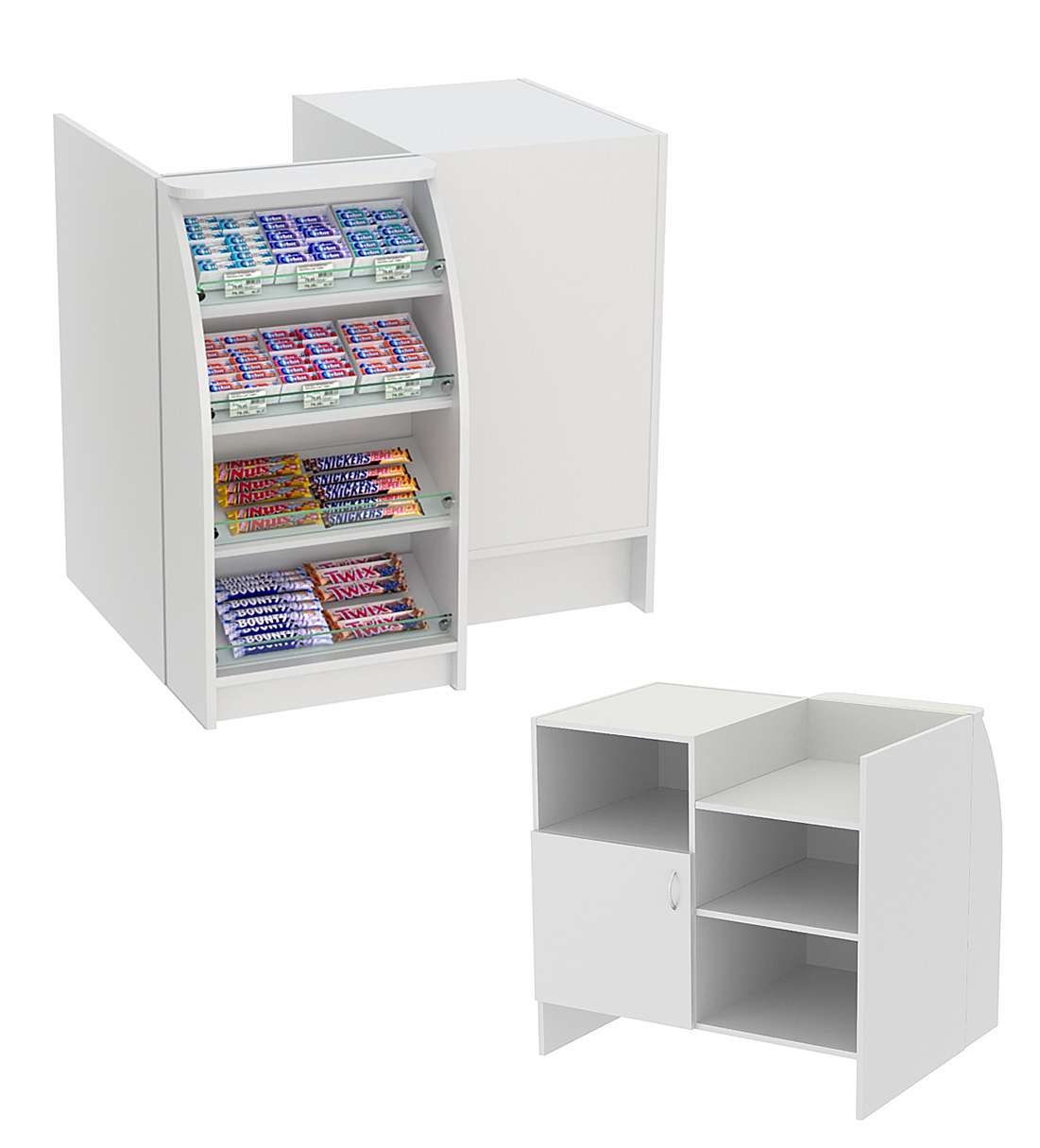 Торговый кассовый прилавок импульсных покупок двухсекционный из ДСП Импульс №1-3-450 Серый