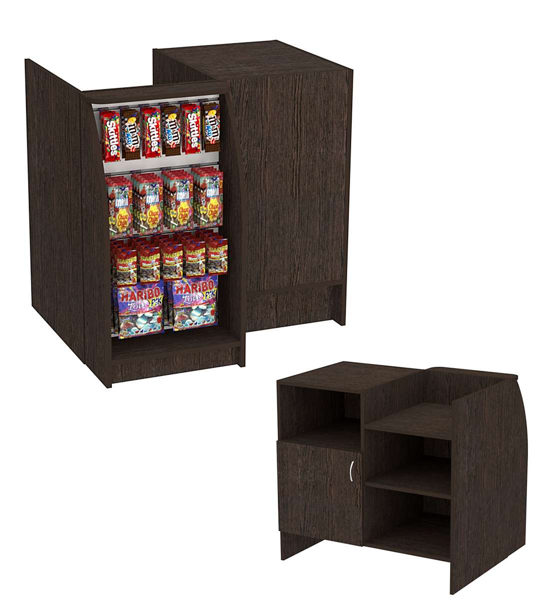 Низкий торговый кассовый прилавок импульсных покупок Импульс №1-4-450 Дуб Венге