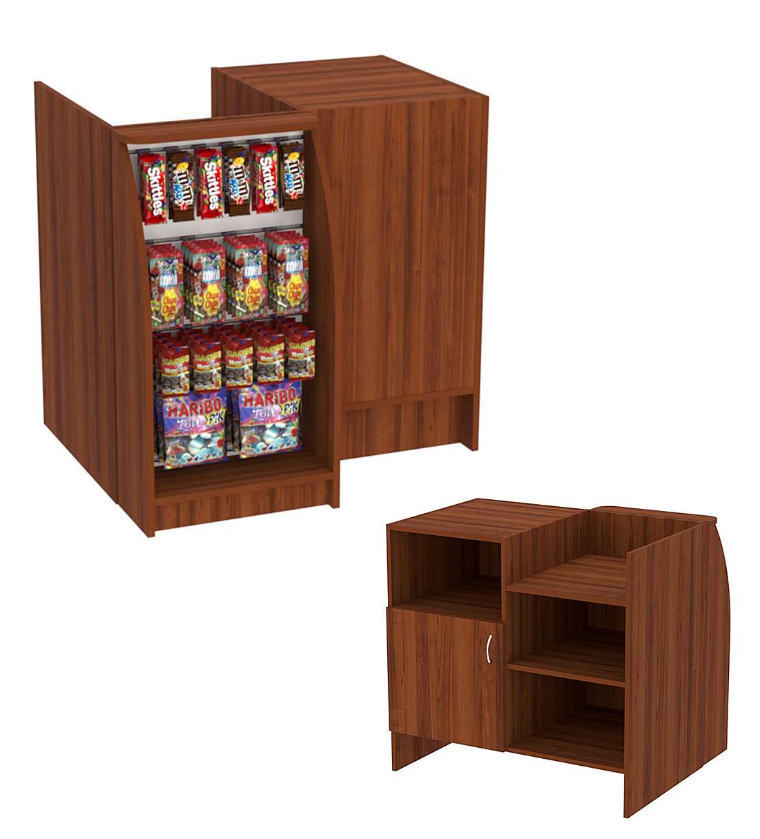 Низкий торговый кассовый прилавок импульсных покупок Импульс №1-4-450 Орех