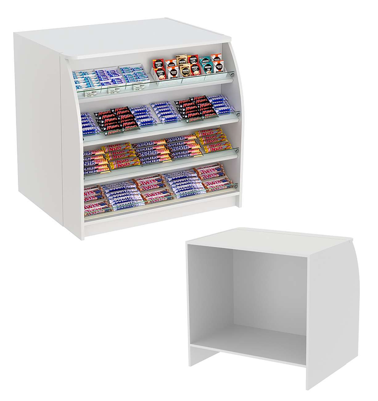 Торговый кассовый прилавок широкий под наклонную выкладку товаров для импульсных покупок Импульс №1-1-900 Серый