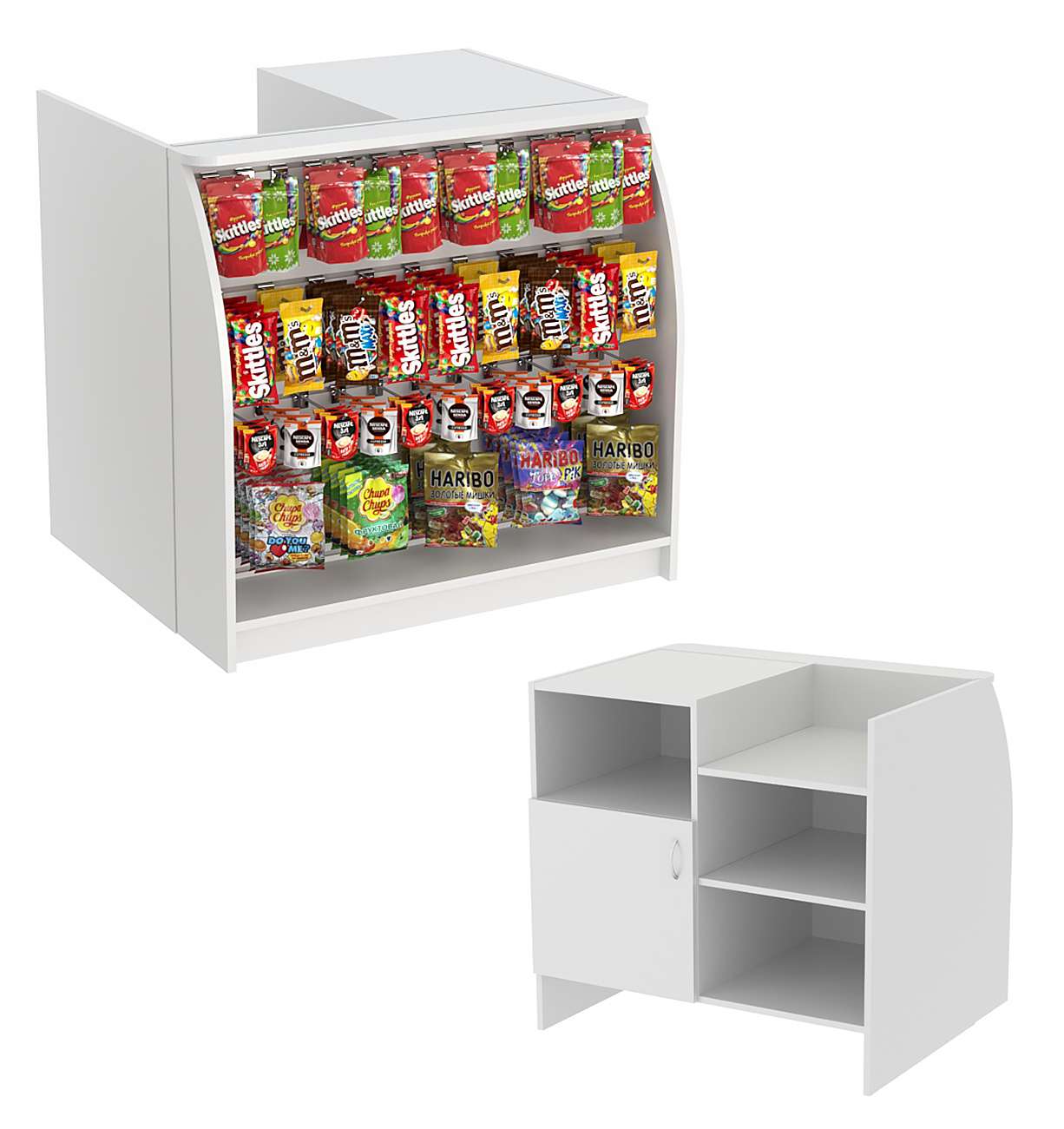 Торговый кассовый прилавок с фасадной экономпанелью для импульсных покупок Импульс №1-4-900 Серый