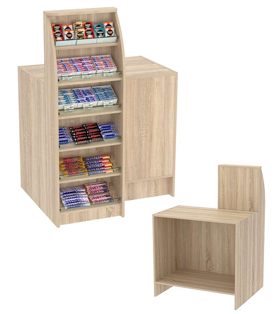 Торговый кассовый прилавок с высоким модулем для импульсных покупок Импульс №2-1-450 Дуб сонома