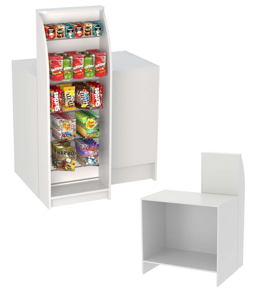 Торговый кассовый прилавок с высоким стеллажным модулем для импульсных покупок Импульс №2-2-450 Серый